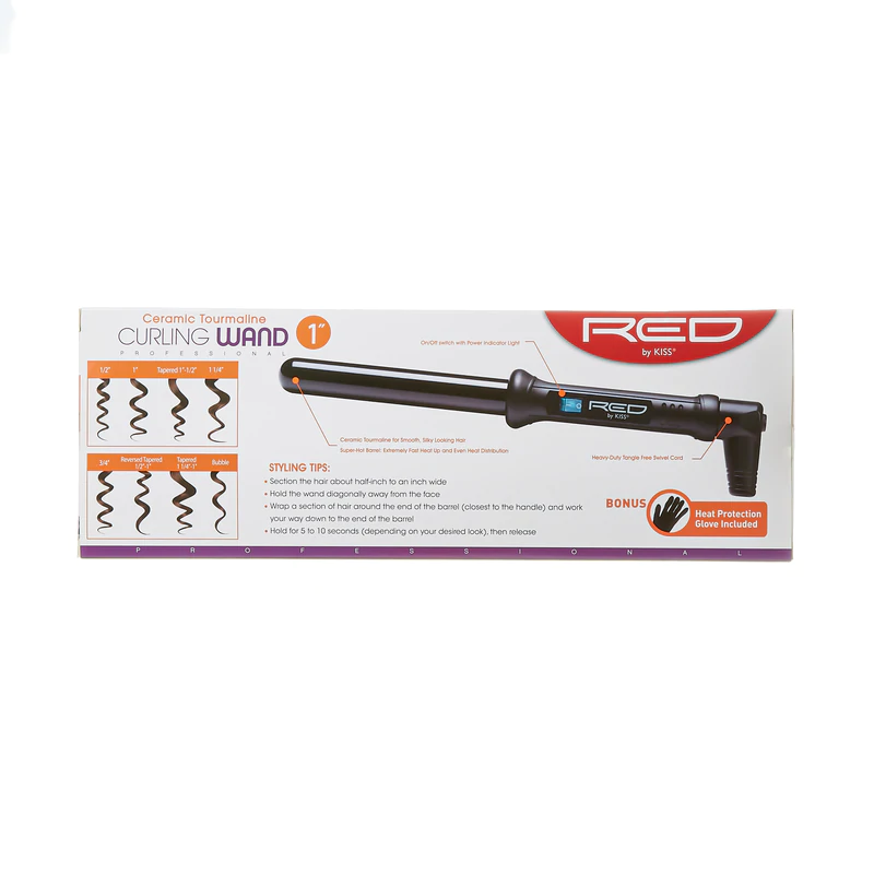 Thumbnail: RED BY KISS CERAMIC TOURMALINE CURLING WAND 1" - CIW02