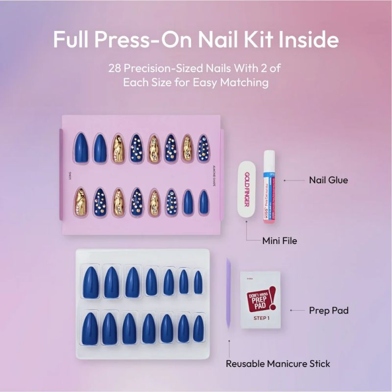Thumbnail: GLITZY 3D PRESS-ON NAILS IN THE PRIME – LONG ALMOND FAKE NAILS - GFH21