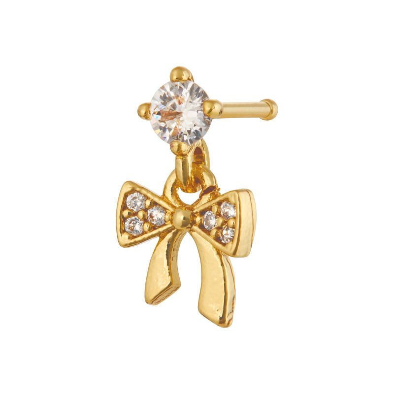 Thumbnail: ARRIA INDIVIDUAL PACK NOSE BONE DANGLE BOW - GOLD/WHITE GOLD