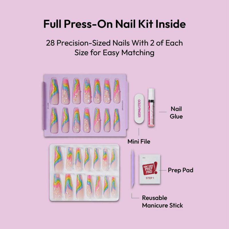 Thumbnail: GLITZY 3D PRESS-ON NAILS IN FLAMBOYANT 3 X-LONG COFFIN NAILS - GFH18