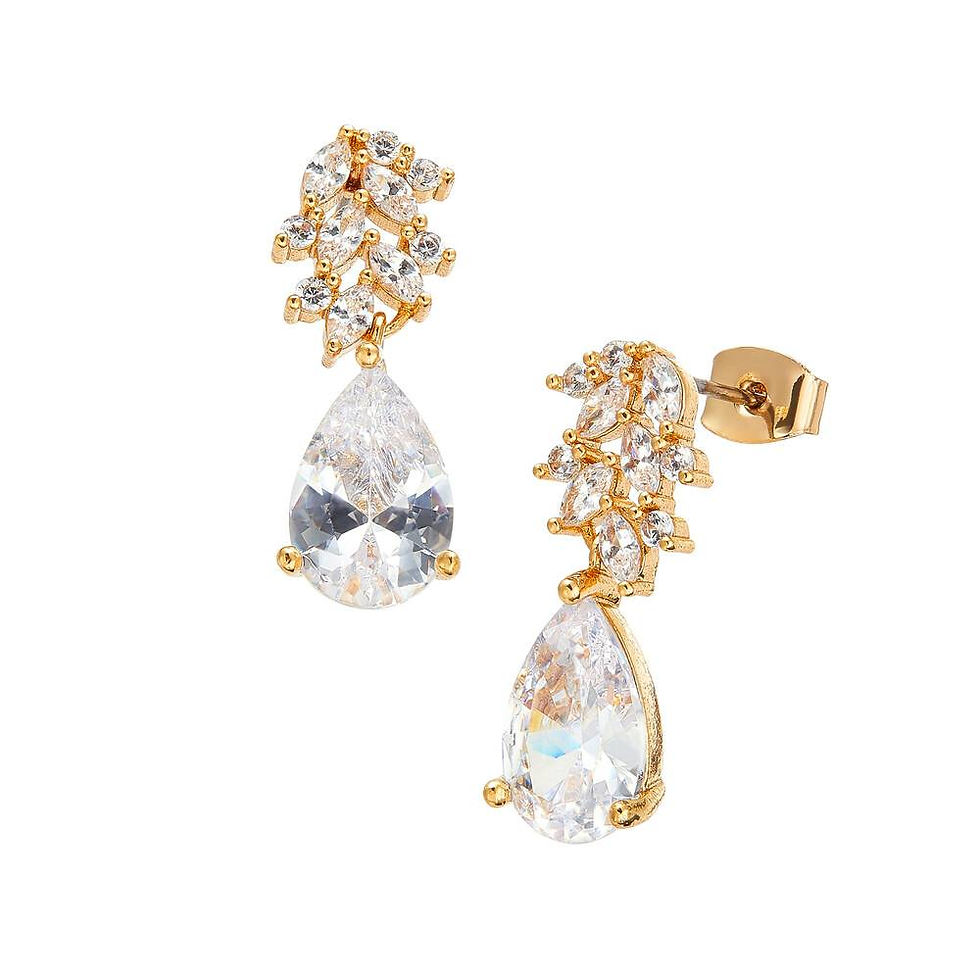 RED BY KISS 18K GOLD PLATED CUBIC ZIRCONIA STONE WITH LEAVES EARRINGS - JE017