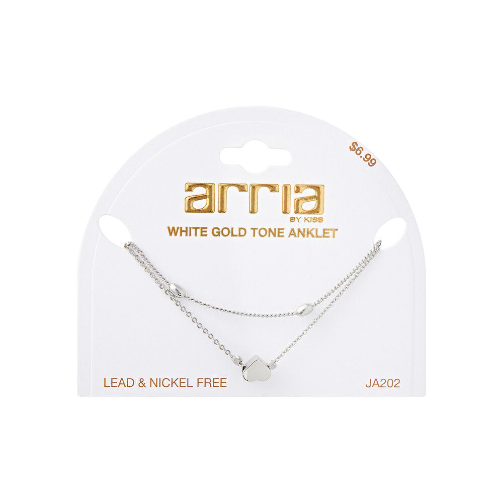 ARRIA PREMIUM WHITE GOLD TONE LAYERED HEART CHARM CHAIN ANKLET - JA202
