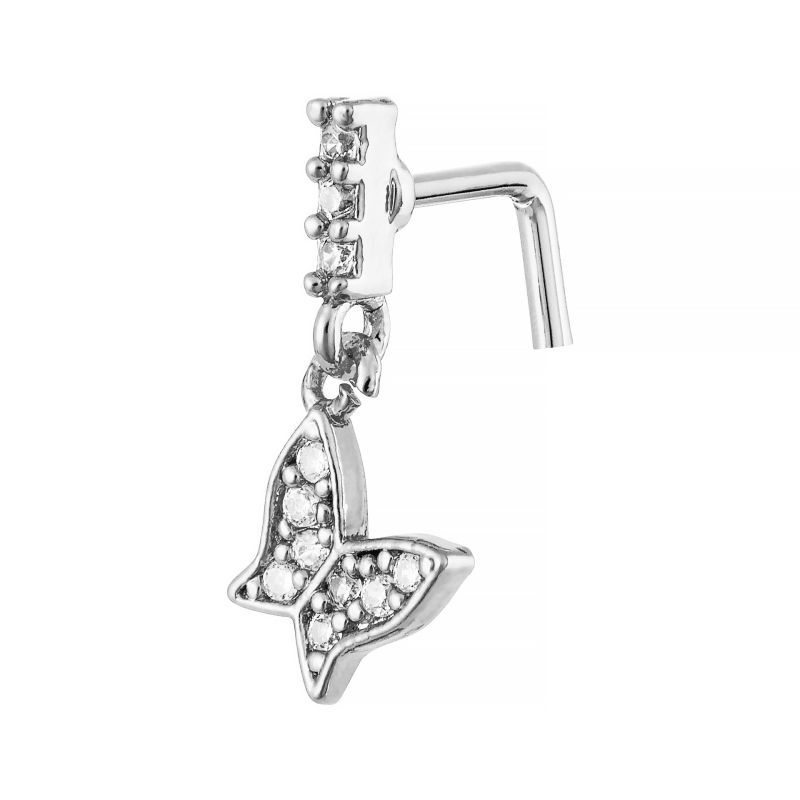 ARRIA INDIVIDUAL PACK NOSE LPIN DANGLE BUTTERFLY - GOLD/WHITE GOLD