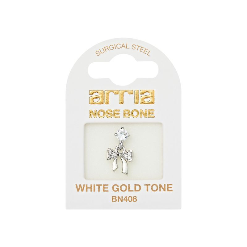 Thumbnail: ARRIA INDIVIDUAL PACK NOSE BONE DANGLE BOW - GOLD/WHITE GOLD
