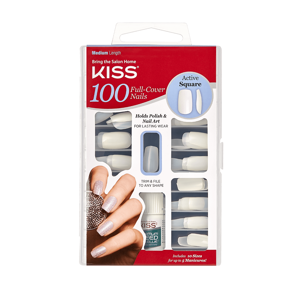 KISS ACRYLIC PLAIN NAILS 100 FULL COVER NAIL KIT - 100PS12 ACTIVE SQUARE