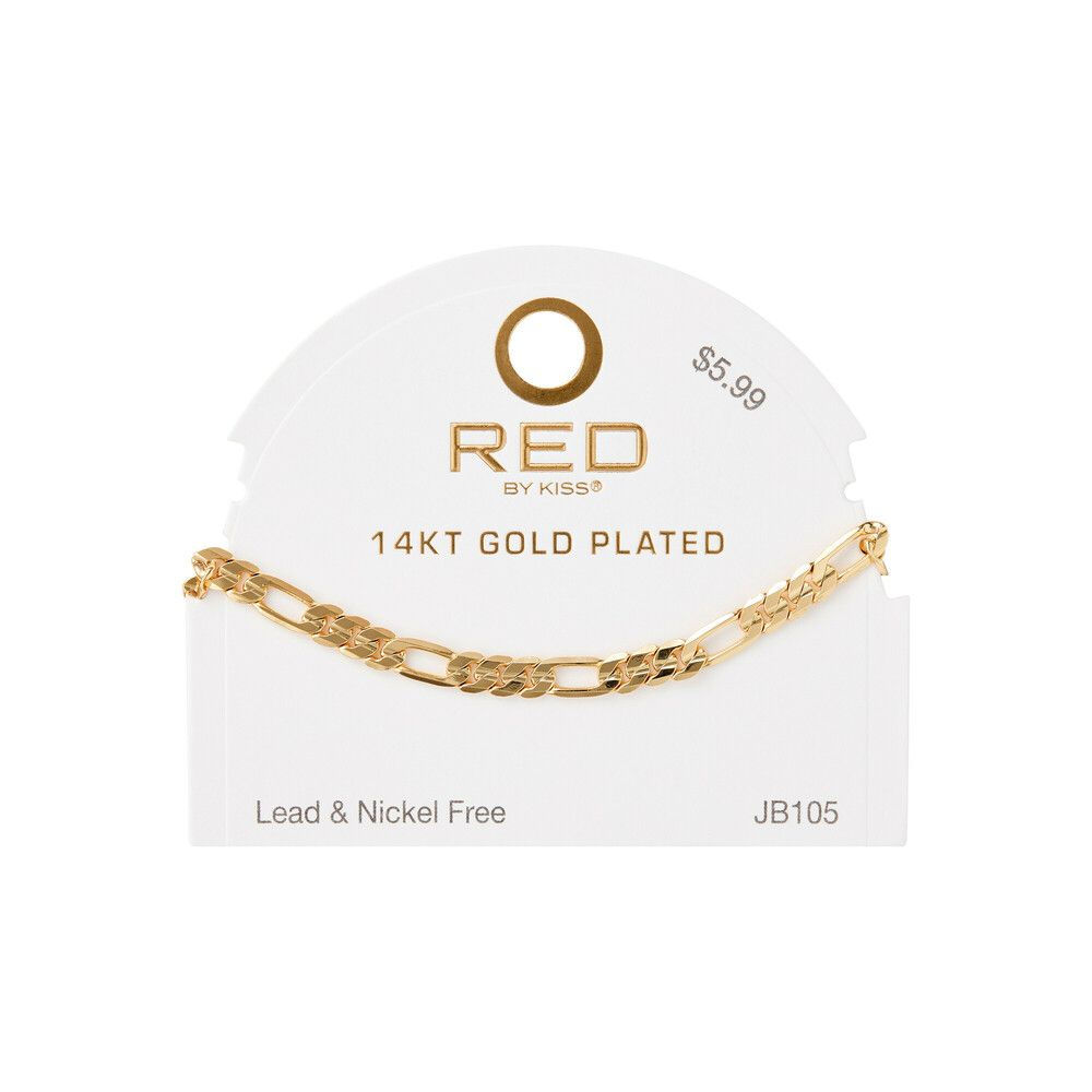 RED BY KISS 14K GOLD PLATED GLAM FIGARO CHAIN BRACELET 6MM - JB105