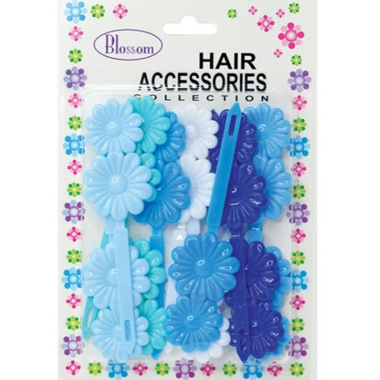 DOUBLE SUNFLOWER BARRETTE BLUE ASSORTED 