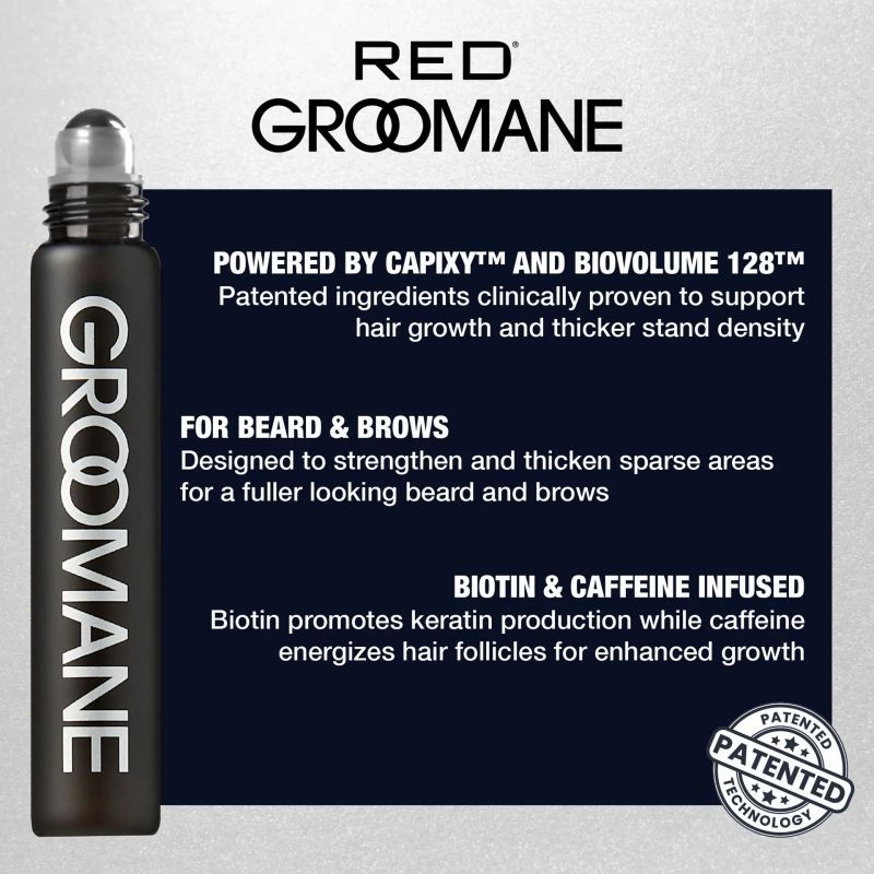 Thumbnail: RED PRO GROOMANE ROLL-ON BEARD GROWTH SERUM FOR THICKER BEARD & BROWS - GR121D