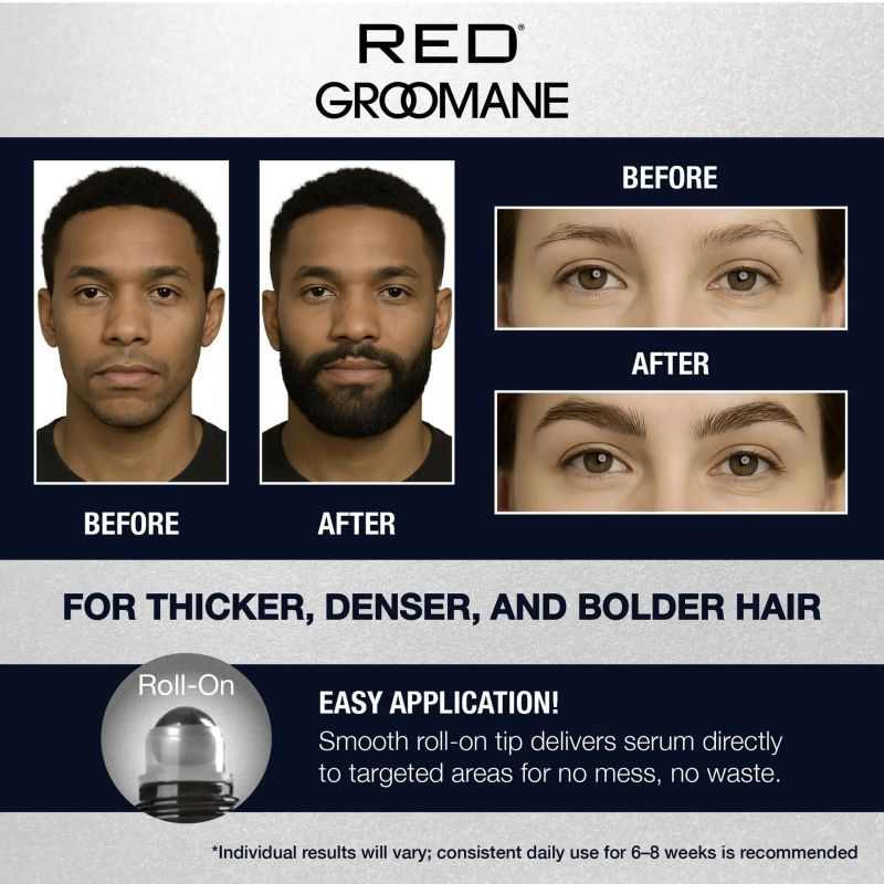 Thumbnail: RED PRO GROOMANE ROLL-ON BEARD GROWTH SERUM FOR THICKER BEARD & BROWS - GR121D