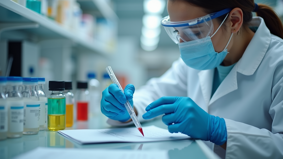 Eye-level view of a lab technician preparing samples for testing