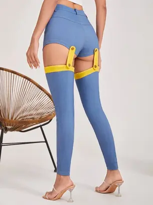 Blue leggings with yellow garter accents Audrey Ion SHEIN Season 1
