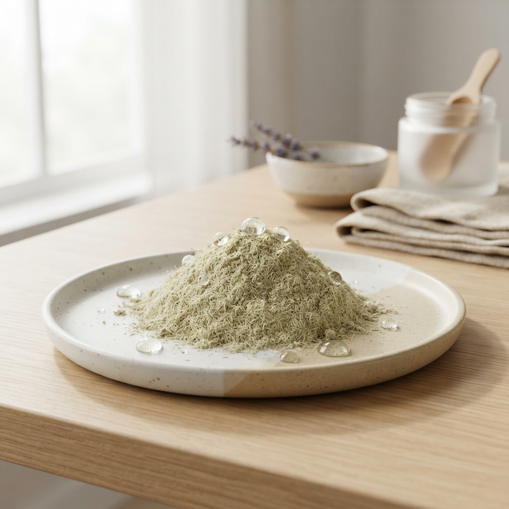 Organic aloe vera powder on a ceramic dish