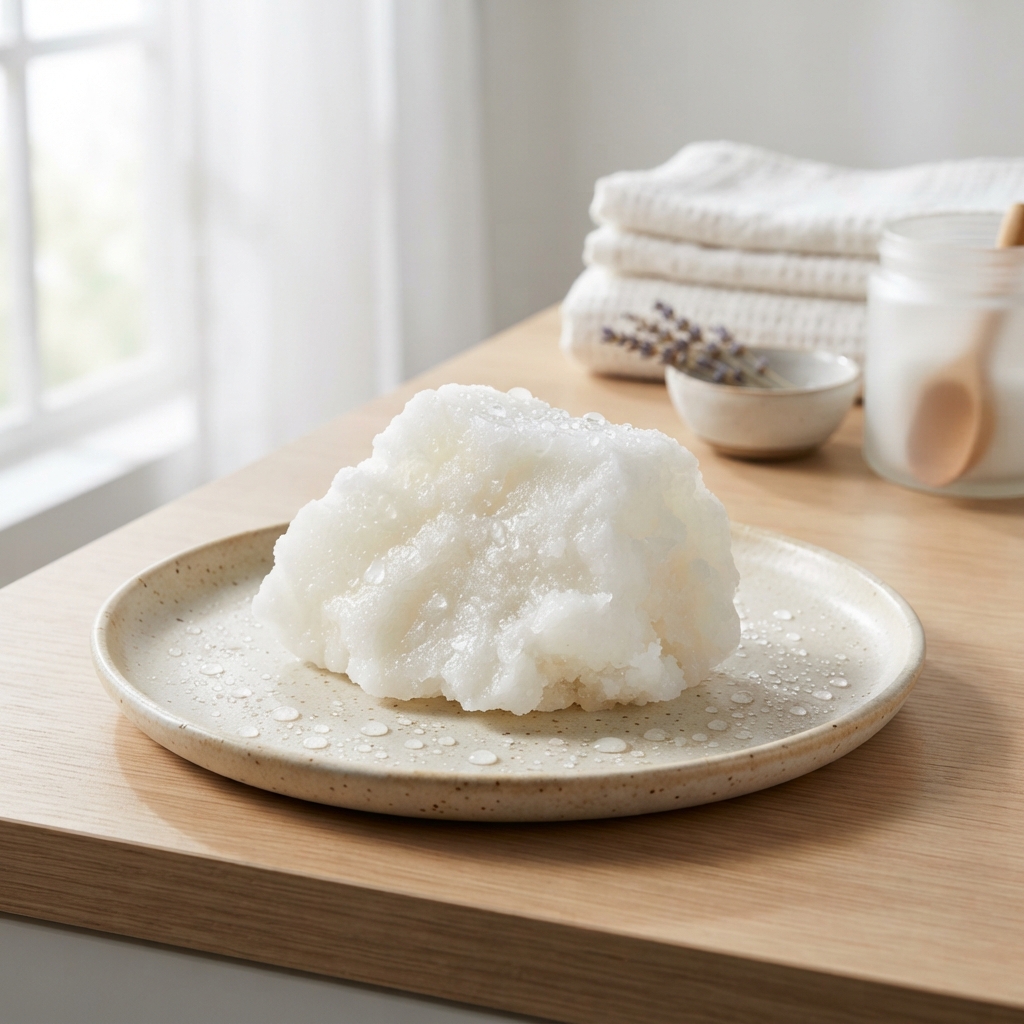 Organic coconut oil on a ceramic dish