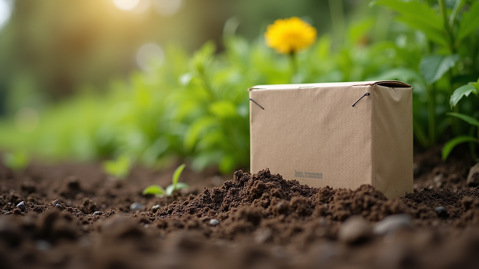 Eye-level view of a garden soil test kit on the ground