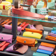 leather goods, leather belts, glasses case,