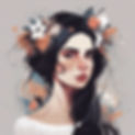 my name is lucy, flowers in my hair, dark hair with white streak.jpg