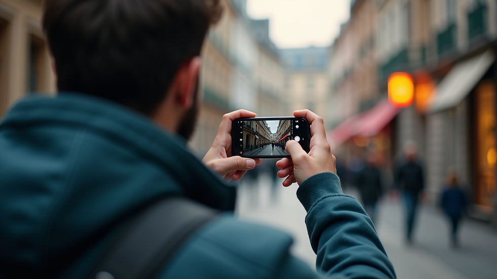 Eye-level view of a person filming a video for social media