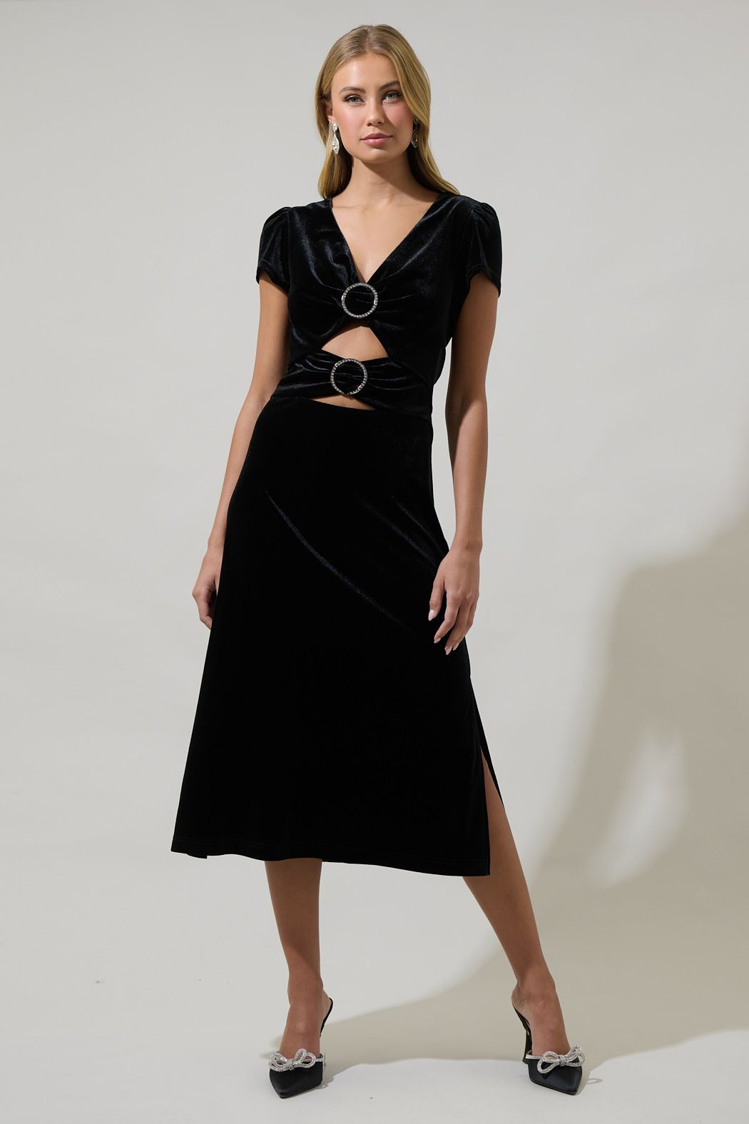 Clarise Velvet Cut Out Midi Dress