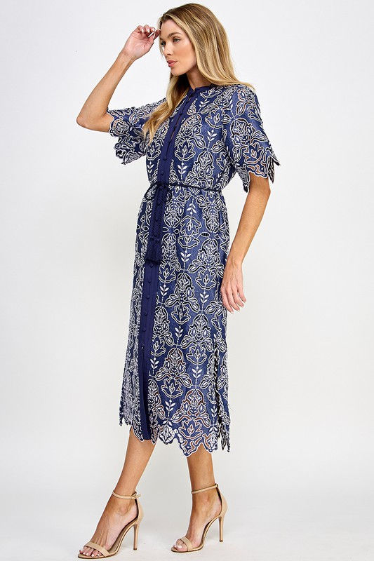 Miniatura: Alexa Blue Button Down Eyelet Midi Dress