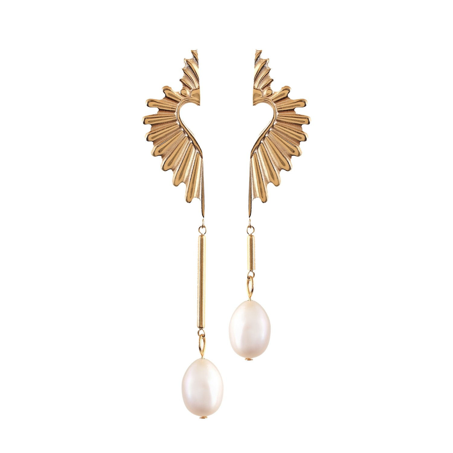 FLY HIGH ASYMMETRICAL HALF HEART EARRINGS WITH PEARL