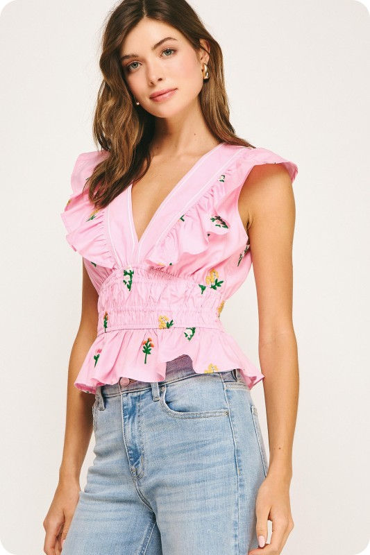 Miniatura: Haley Flower Bouquet Embroidery Top
