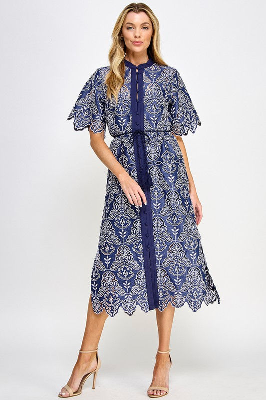 Miniatura: Alexa Blue Button Down Eyelet Midi Dress