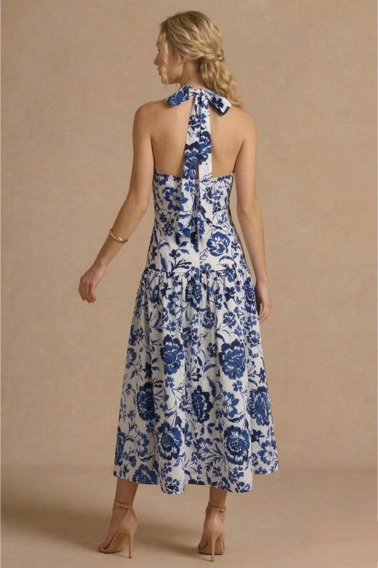 Miniatura: Monika Blue Floral Halter Midi Summer Dress