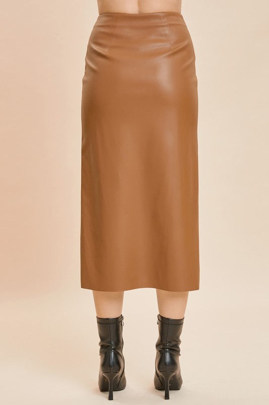 Miniatura: Kara Dark Beige Two Way Zipper Leather Skirt