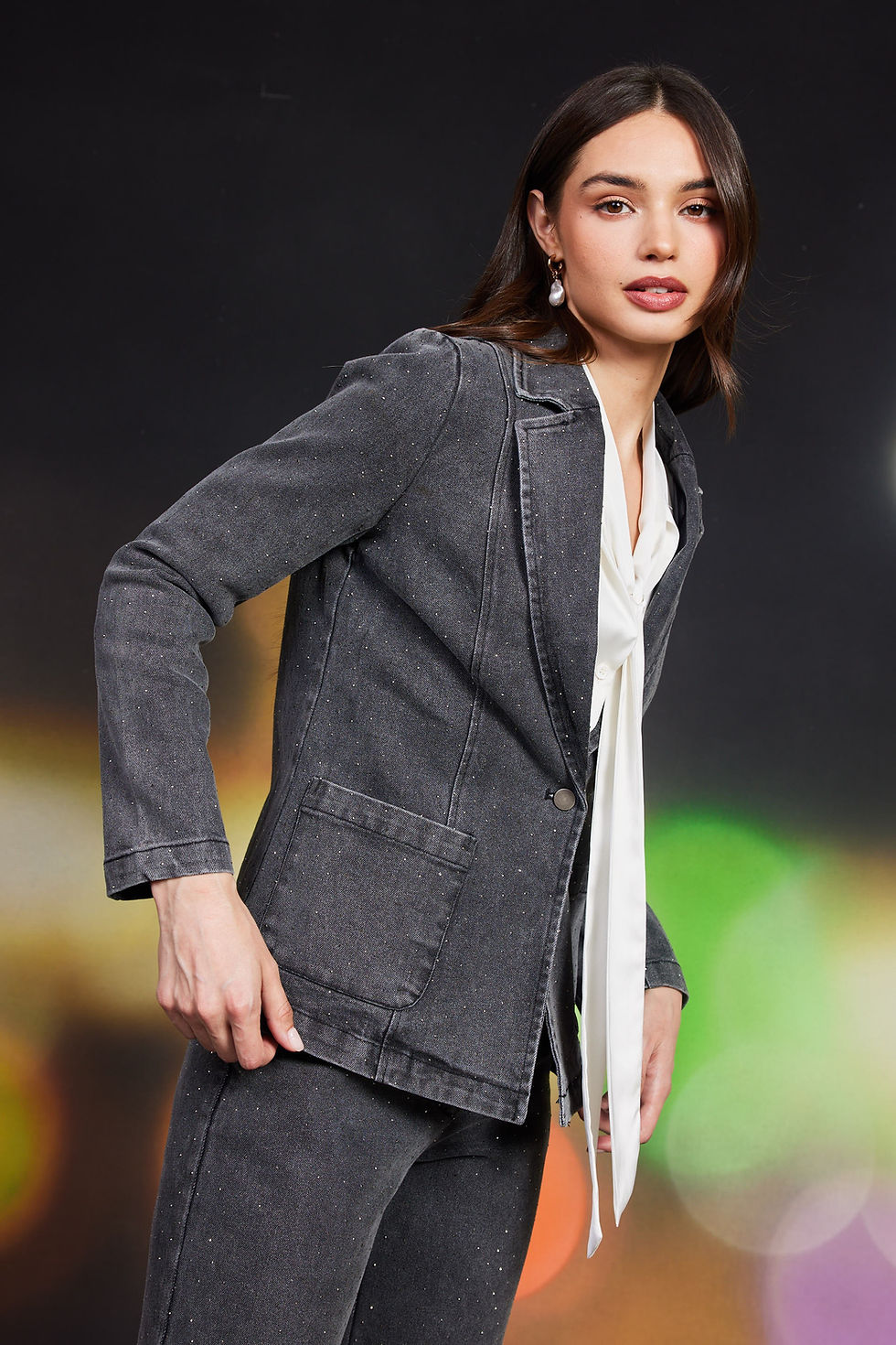 Miniatura: Beatrice Single Button  Denim Blazer