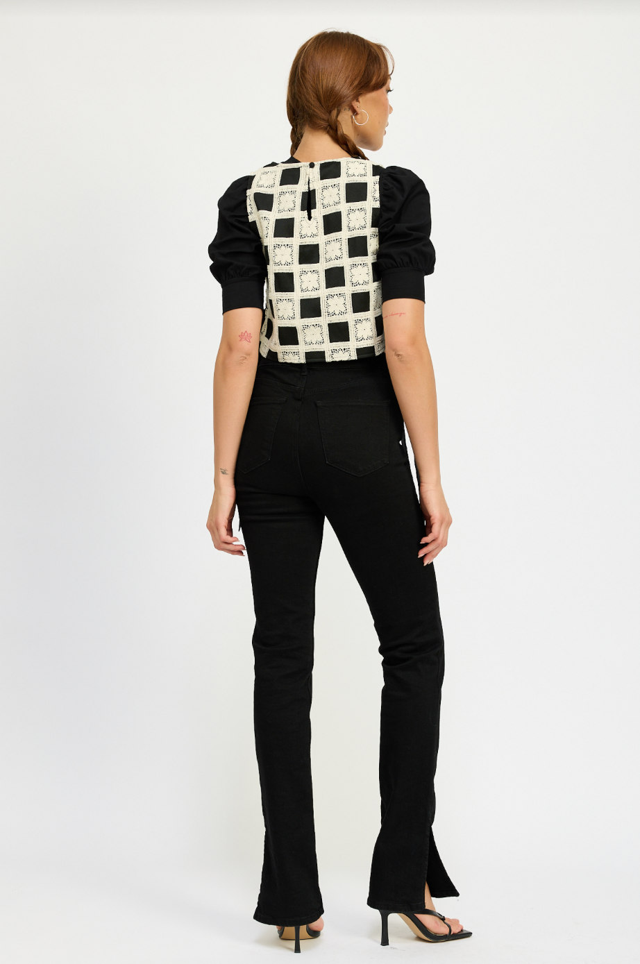 Miniatura: Beatrice Crochet Vest With Puff Sleeve Undershirt Top