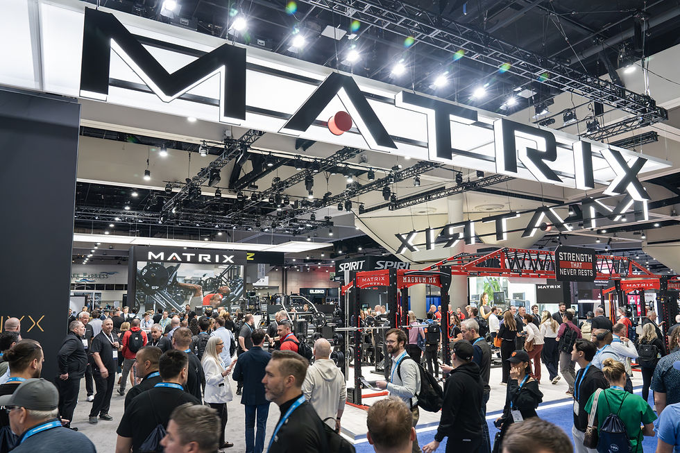 Trade show videography at HFA 2026 - Matrix Fitness expo floor in San Diego packed with attendees at open