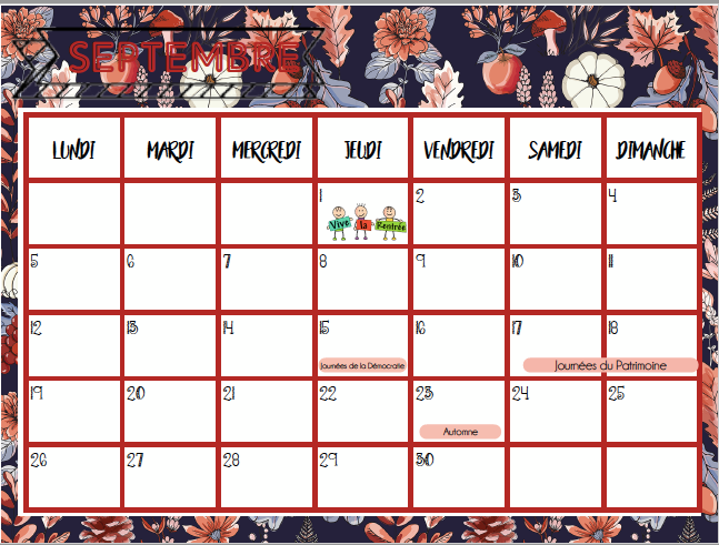 Calendrier à afficher 2022-2023