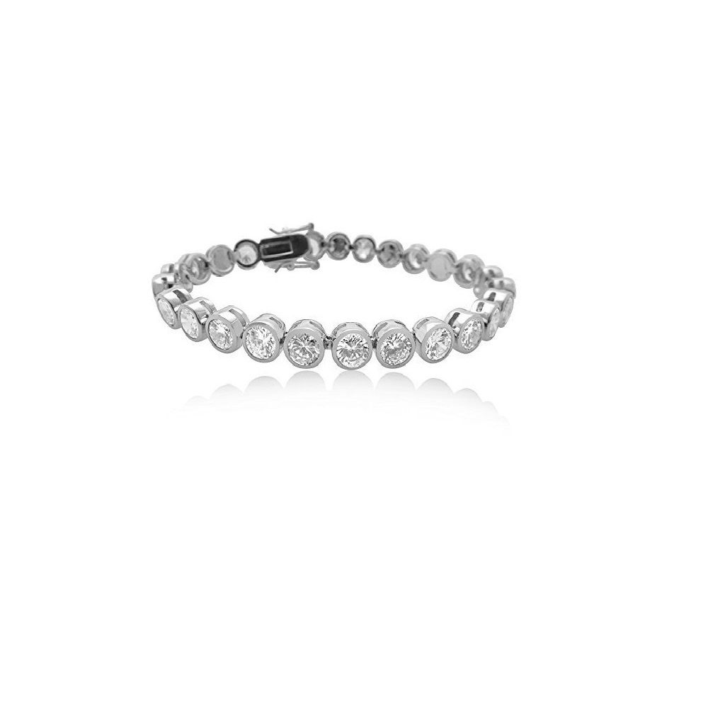CZ Crystal Tennis Bracelet - Bezel Set Premium Heavy Rhodium