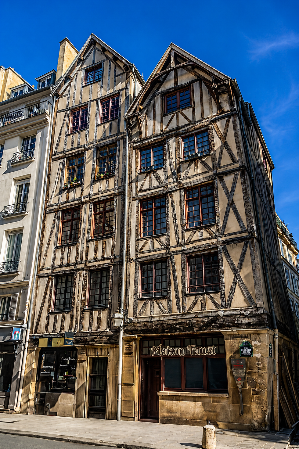 Maisons à colombages des 11 et 13 rue François-Miron à Paris, pignons médiévaux sur rue