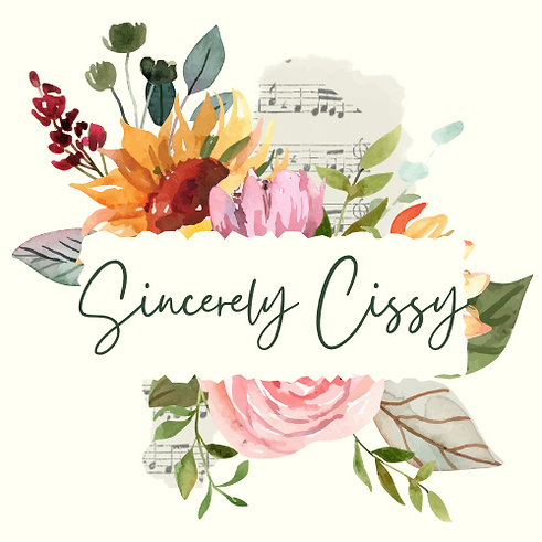 A logo with Sincerely Cissy and flowers
