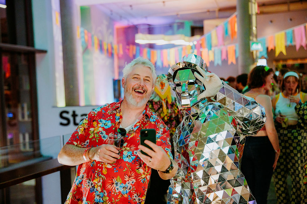 Immersive disco performer at Aardman 50th anniversary event