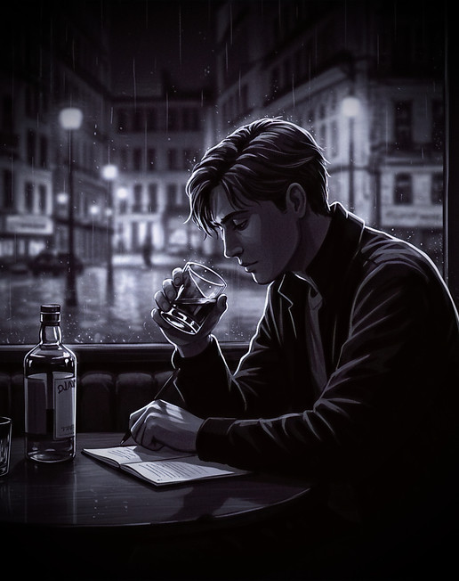 man at bar writing