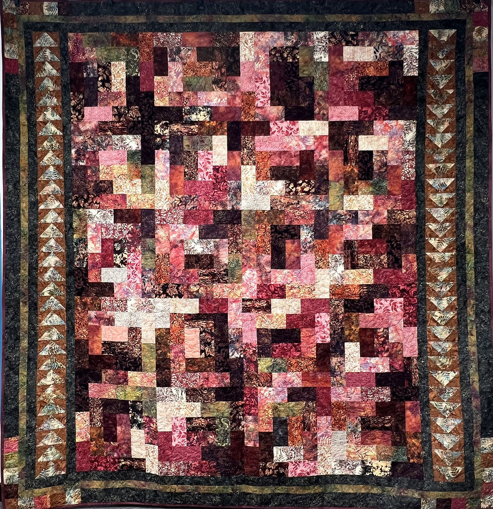 Thumbnail: Batiks Bonanza Rosy Leaves, King, 98” x 100”