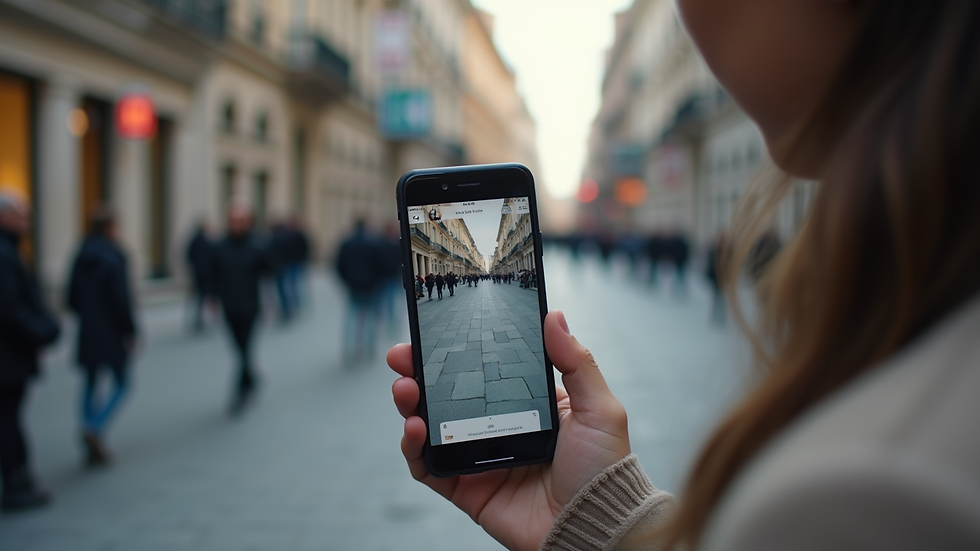 Eye-level view of a smartphone displaying a user-friendly app interface