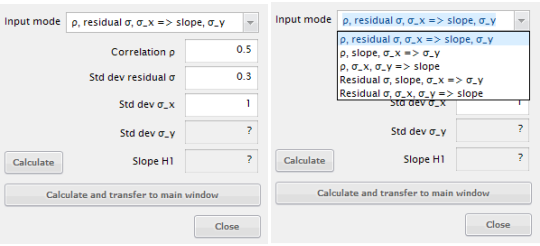 : Effect size drawer to calculate σy and/or slope b from various inputs constellations (see right panel)
