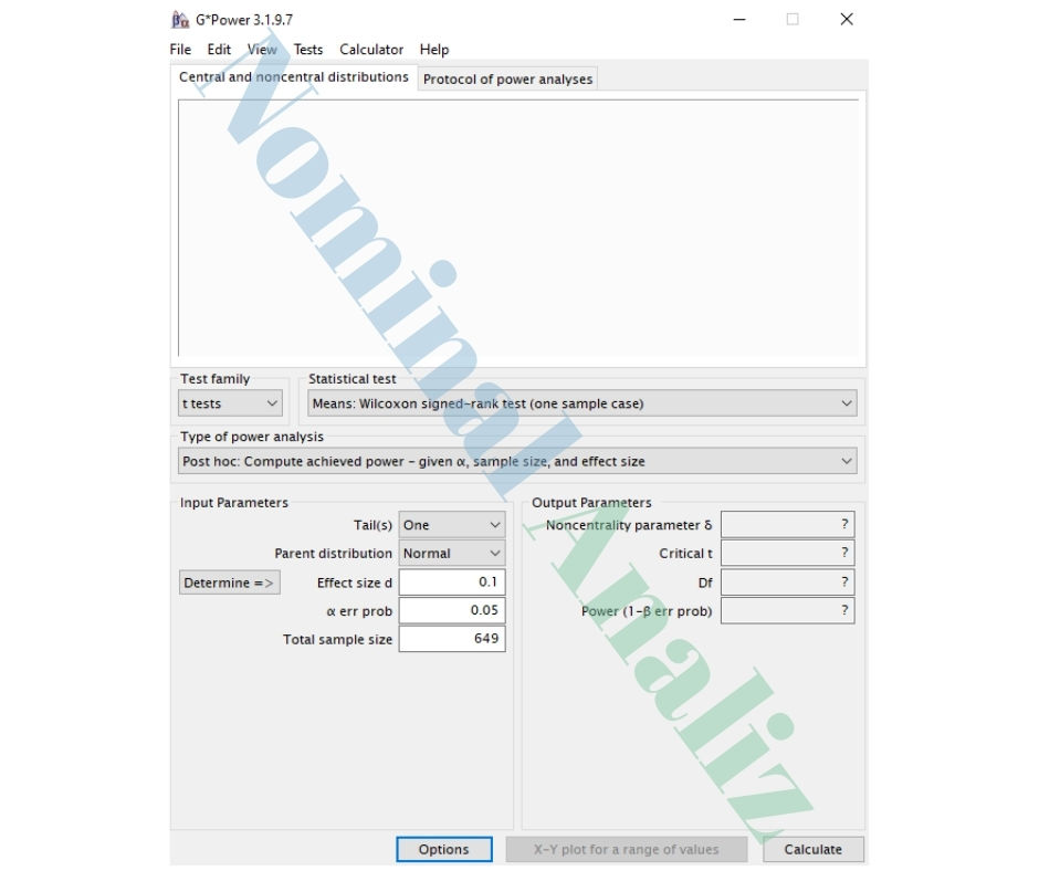 Uygulamalı Çalışma 1 Normal Dağılım d=0.1 G Power Uygulamalı Çalışma ve Yorumlama Wilcoxon Signed-Rank Test Means – Difference from Constant veri girişi
