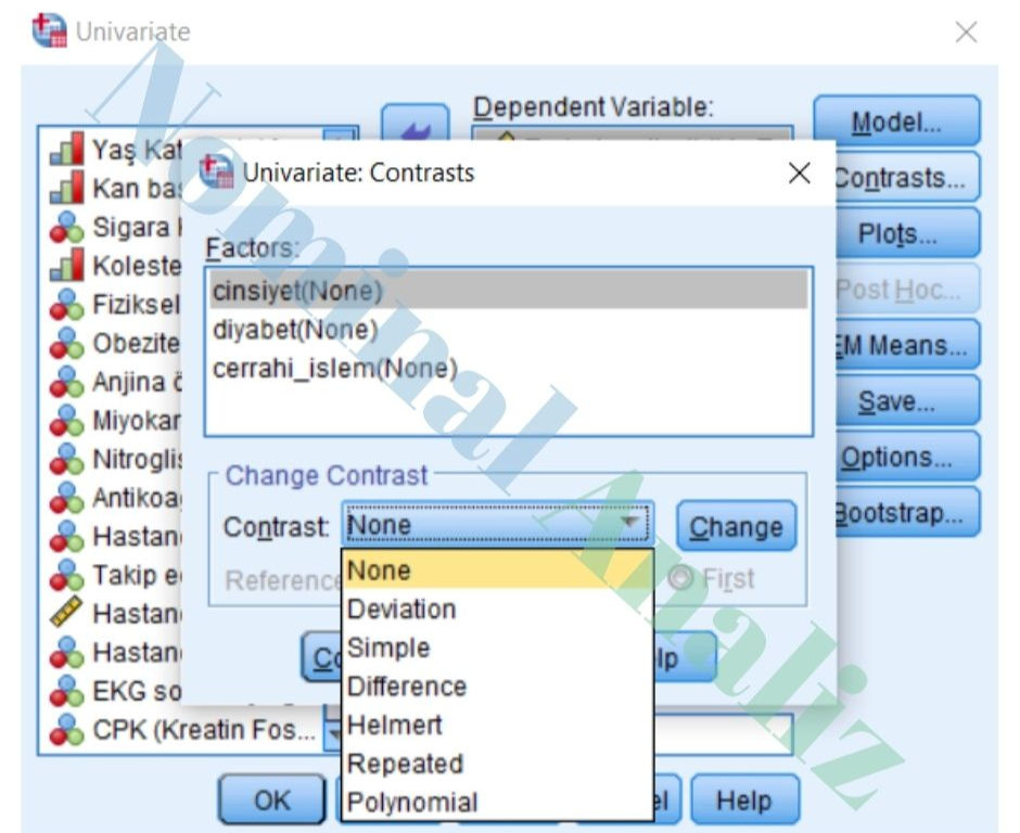 SPSS GLM Kontrast Değiştirme Veri Setine Uygun Değişken Kontrast Ayarı Tanımlama