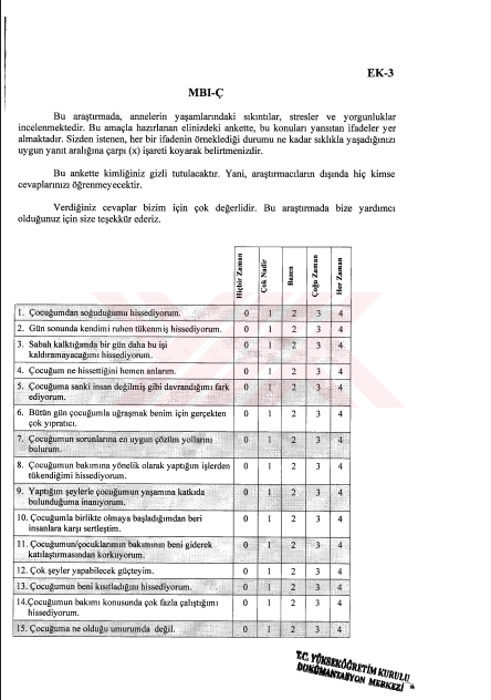 Maslach Tükenmişlik Envanteri (MBI) sayfa 1