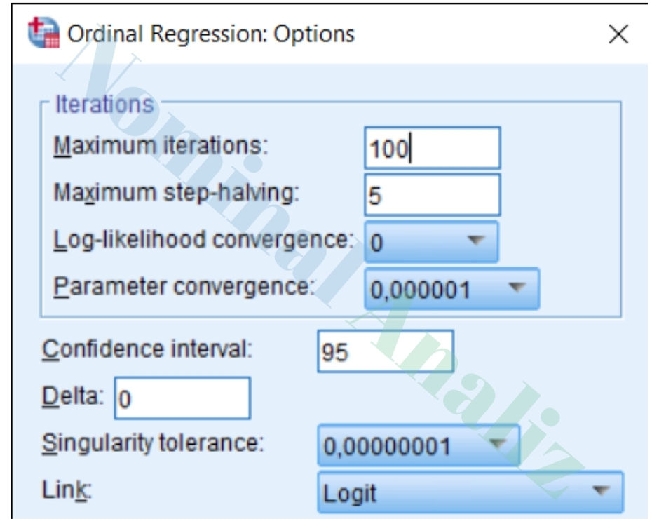 Ordinal Regresyon Analizinde Options Sekmesinde Hangi Ayarlamalar Yapılmalıdır? Hangi Parametreler Vardır? Strateji Ne Olmalıdır?