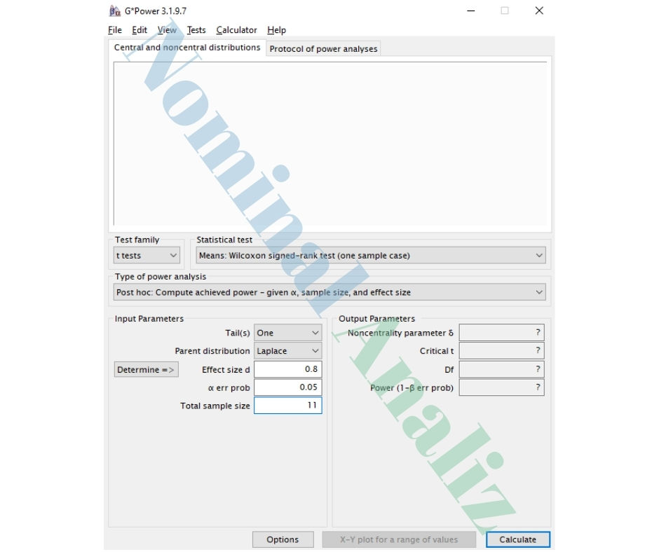 Uygulamalı Çalışma 2 Laplace Dağılım d=0.8 G Power Uygulamalı Çalışma ve Yorumlama Wilcoxon Signed-Rank Test Means – Difference from Constant Veri Girişi