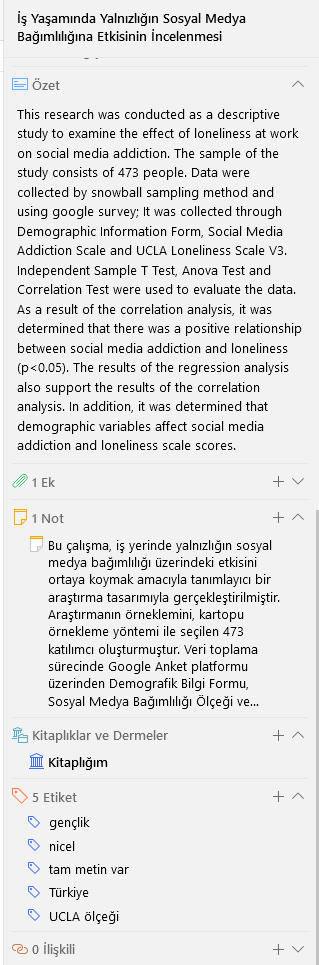 zotero uygulamasında kaynak belirtme atıf yapma literatür taraması etiket ekleme çalışma alanı düzenleme 2