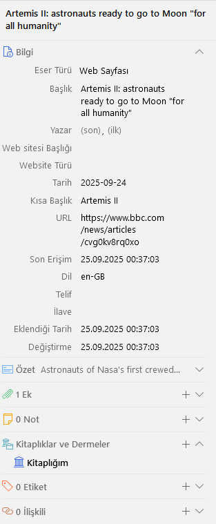 zotero'nun bir haber sitesinden metadata çekmesi