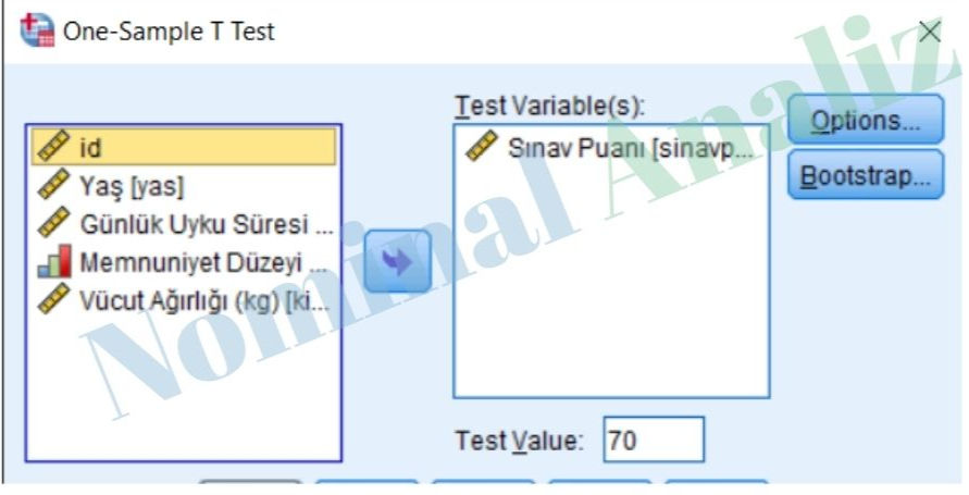 Test Value one simple t test