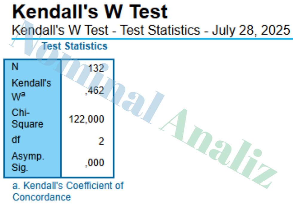 Kendall's W Test - Test Statistics - July 28, 2025