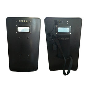 A pair of protective, ballistic sheilds.